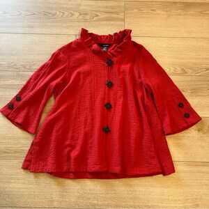 Ali Miles Red Ruffle-Neck Button Front Blouse